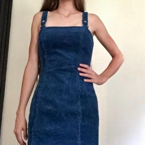 Blue Ribbed Raw Hems Forever 21 Pinafore Dress